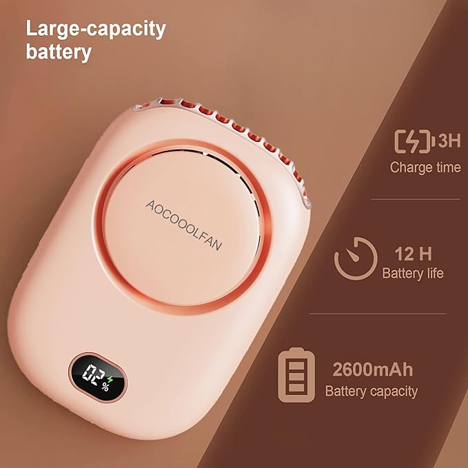 AOCOOLFAN Portable Neck Fan, Mini Small Personal Handheld Fan USB Rechargeable 3 Speed for Girls Boys Woman Eyelash Travel Home Office Outdoor (Pink)