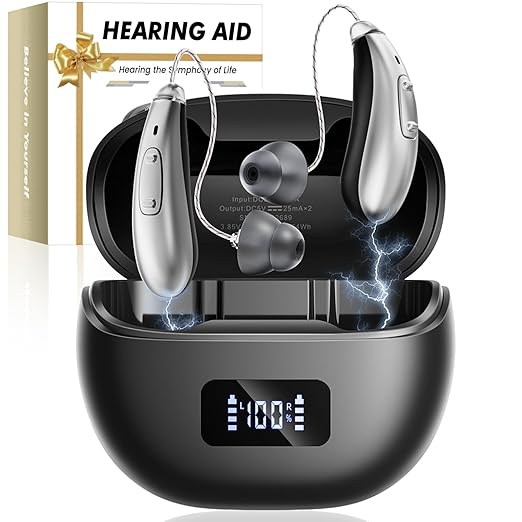 Hearing Aids, Hearing Aids for Seniors, Hearing Aids Rechargeable with Automatic Noise Cancelling and 5 Levels of Volume Adjustment, Hearing Amplifiers with Clear Sound Quality for Hearing Loss(Black)