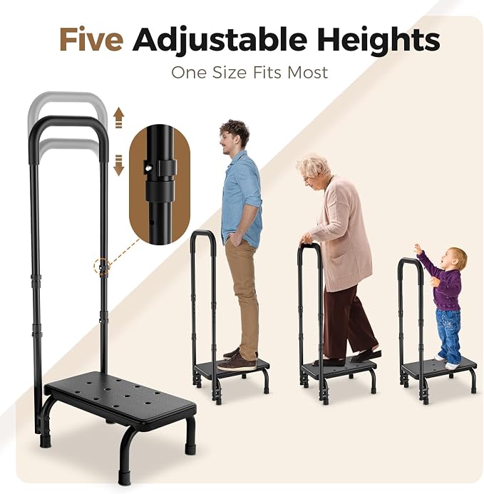 FORTEMOTUS Medical Step Stool with Handle for Ederly - Sturdy Lightweight Step Stool for Bedside for Adults, Non-Skid Rubber Platform Stepping Stool, Safely Supports up to 330 Pounds, Black