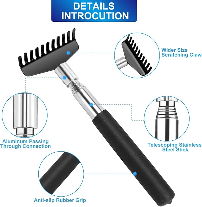 Oversized Back Scratcher Set, 2 Pack Portable Extendable Stainless Steel Telescoping Massage Tool, Gift/Stocking Stuffers for Men Women