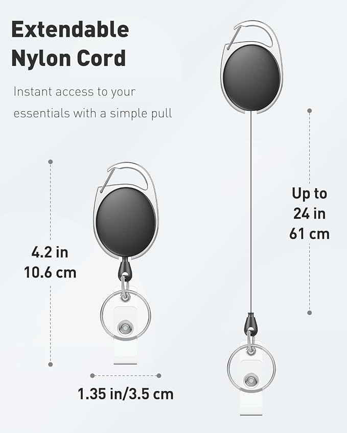 Uniclife 20 Pack Retractable Badge Reel for Badge Holder Heavy Duty Retractable Keychain Strong ABS Casing with Stainless Steel Spring Coil 24 Inch Nylon Rope Carabiner Clip and Key Ring