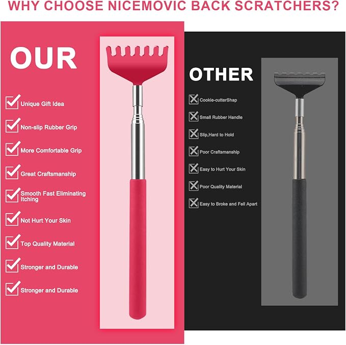 6 Pack Back Scratcher, Stocking Stuffers for Women Men Teen Girls | Prizes for Adults, Birthday Gag Bulk Small Christmas Gift, Mothers Fathers Day Dad Gifts, Easter Basket Stuffers (Red)
