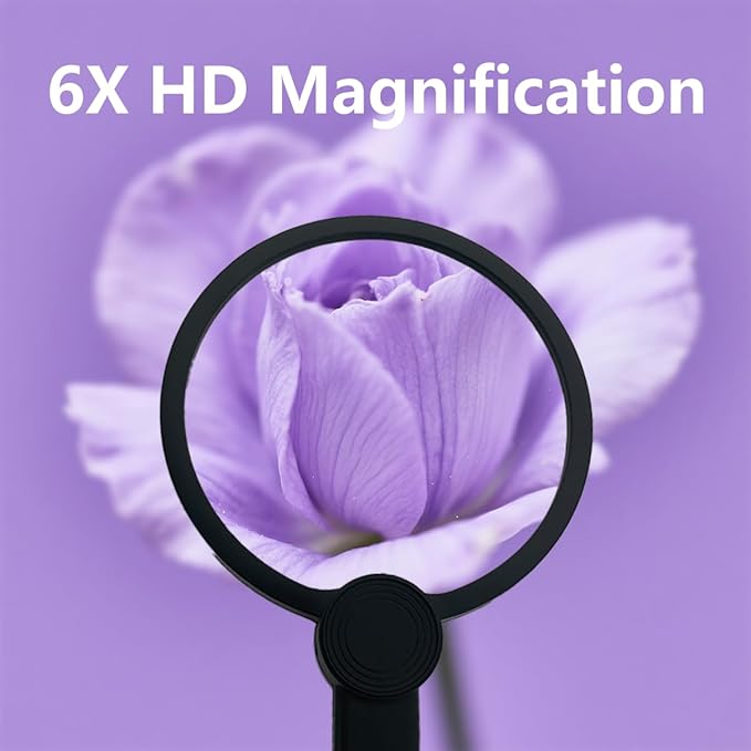 6X Hands-Free Magnifying Glass & Goose Neck Magnifier with Light | Neck-Worn Rechargeable for Reading, Crafts, Cross Stitch | Large View for Low Vision Seniors & Close Work