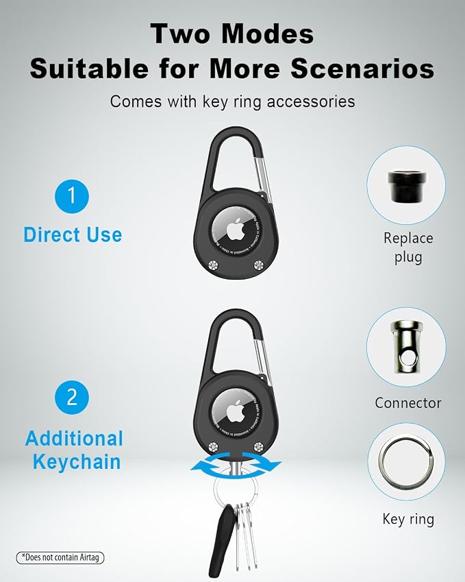 SCALLOP for AirTag (1st & 2nd Gen) Keychain with Carabiner,Thick Hard PC Air Tag Holder,IPX8 Waterproof,Secure Lock