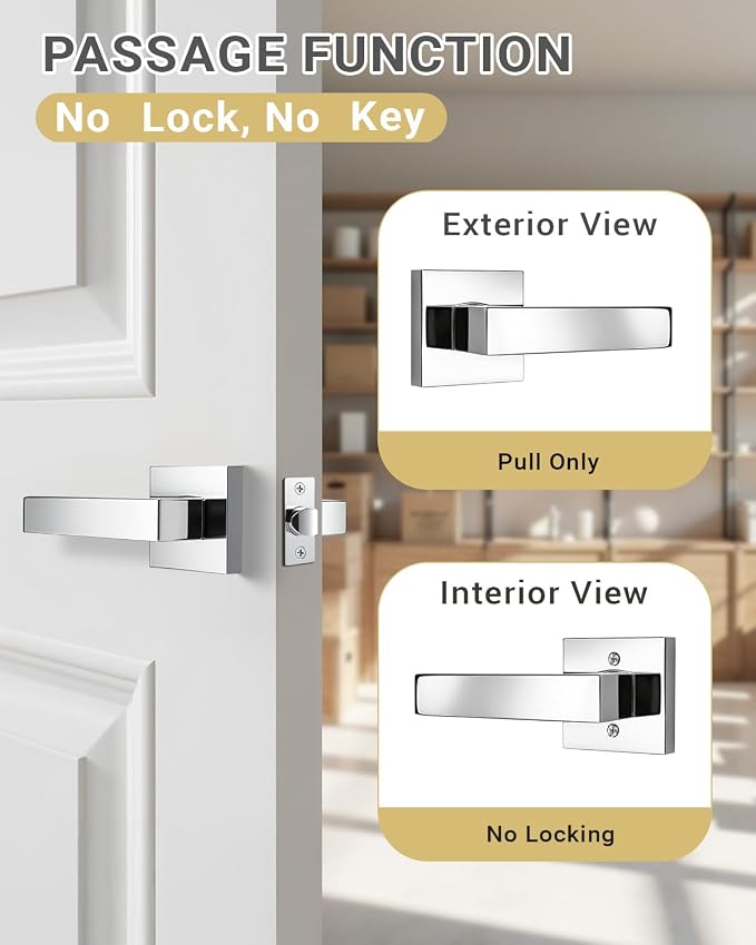 KNOBWELL 5 Pack Door Handles Polished Chrome Interior Door Levers for Hallway Closet Keyless Bedroom Doorknob with Lock