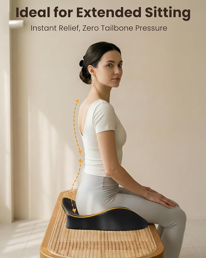 Seat Cushion, X Large Office Chair Cushion for Sciatica Pain Relief, Memory Foam Ergonomic Cushions Pad Pillow for Car, Home, Hip, Tailbone, Coccyx, Long Sitting