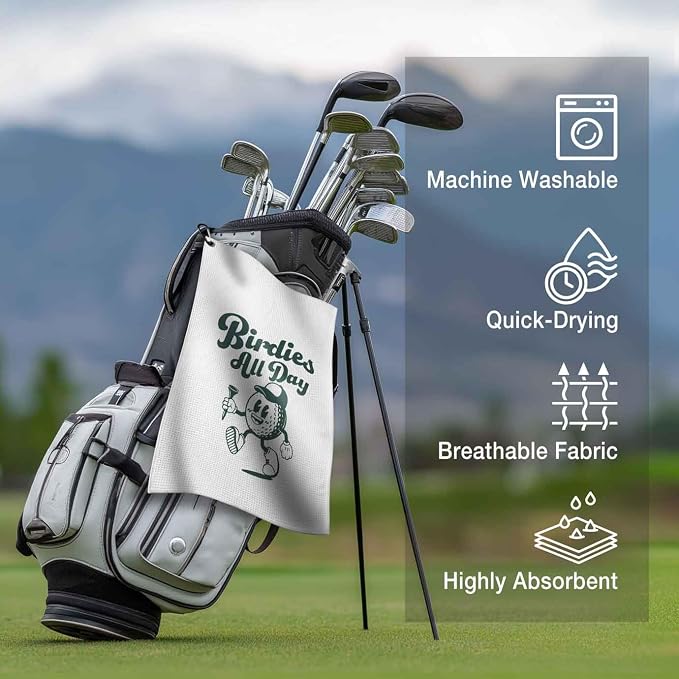 Funny Golf Towel with Clip,Retro Golf Bag Accessories for Women, Birdies All Day Golf Gifts for Mom Grandma Player, 16x24 Waffle Weave Microfiber,Birthday Christmas Retirement Golfer Gifts