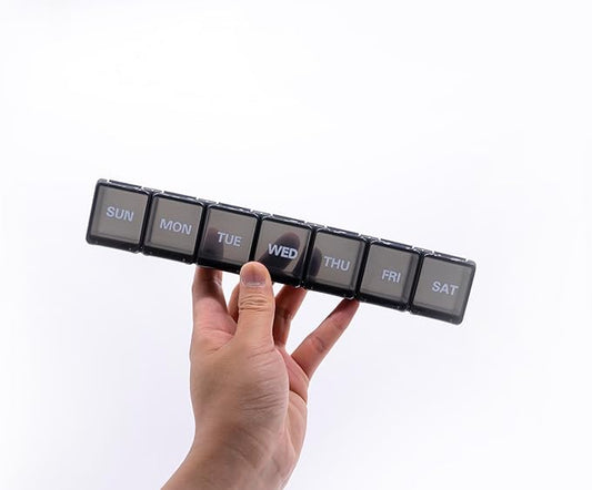 Sukuos Medium Large Weekly Pill Organizer – 7 Day Daily Pill Box, Easy-to-Open Medicine Container with Silkscreen & Clear Lid for Vitamins, Fish Oils or Supplements