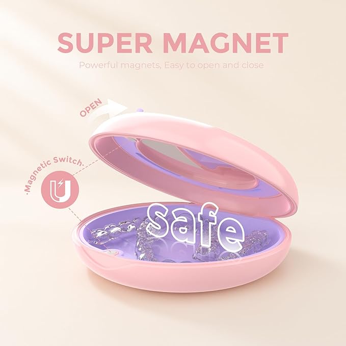 HEMILAB® Retainer Case, Slim Aligner Case with Mirror, Compatible with Invisalign, Cute Retainer Orthodontic Box with Vent Holes, Pink