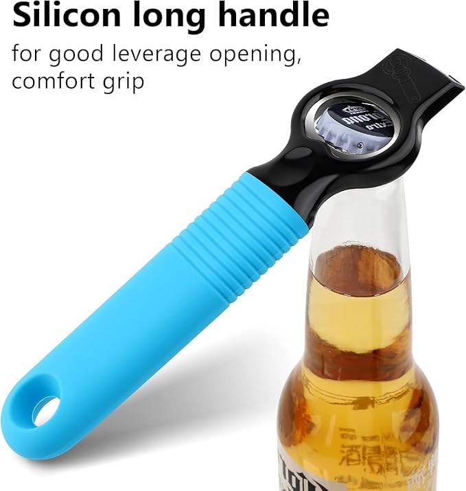 2-Pack Magnetic Beer Bottle Opener & Soda Can Opener, 2-in-1 Bottle Opener and Can Tab Opener Tool for Bartender, Long Nails, Arthritis, Silicone Handle with Build in Magnet - Gemstone Blue
