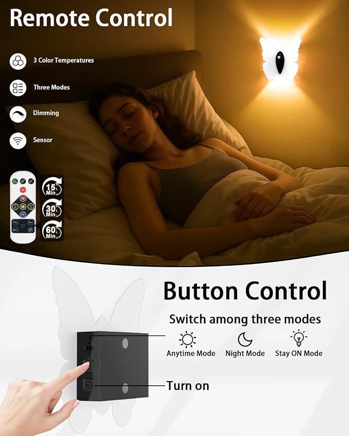 Eneru Motion Sensor Wall Sconce Set of 4, Rechargeable Wall Lights, White | 5000mAh Battery Operated Wall Sconces, Motion Activated, Magnetic Butterfly Night Light for Hallway Stair Closet Pantry Porch