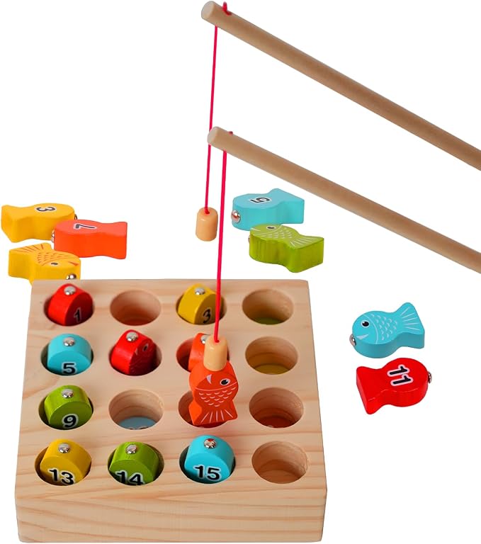 Dementia Magnetic Fishing Game, Wooden Cognitive Toy for Seniors | Alzheimer memory training toy, improves seniors fine motor skills, wooden magnetic brain exercise game