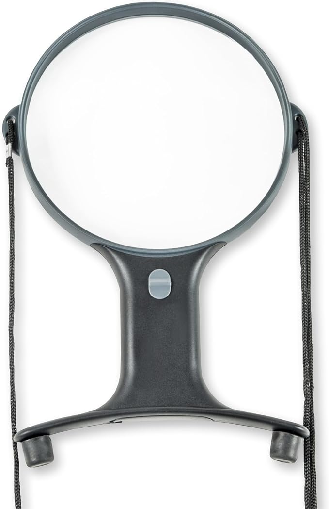 Carson Optical MagniShine LED Lighted 2x Power Hands-Free Magnifier (HF-66) , Black | Dual LED Hands-Free Lighted Magnifying Glass - for Reading, Crafts, and Needlepoint with Adjustable Neck Strap (HF-66)