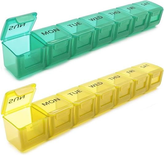 2 Pack Weekly Pill Organizer, Large 7 Day Pill Case, Daily Vitamin Case Medicine Box, AM/PM Pill Containers for Medicine Supplements Fish Oil (Orange & Green)