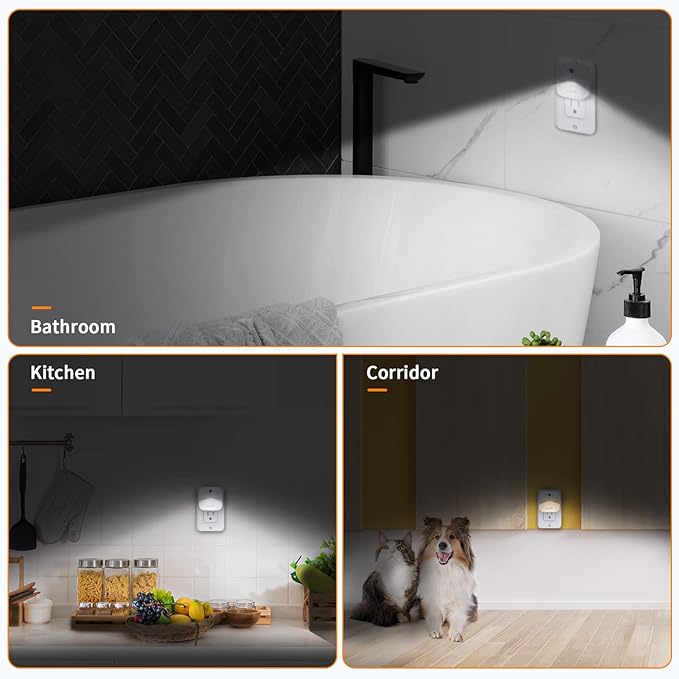 LED Night Light Plug into Wall with Smart Dusk to Dawn Sensor, Automatically Turn on and Off,Night Light for Kids,Bedroom,Bathroom,Stairs,Warm White, 4 Packs