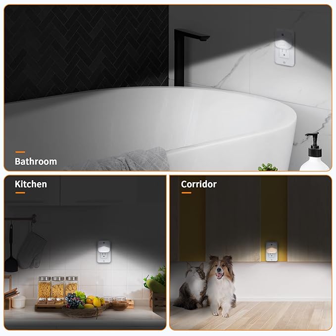 LED Night Lights Plug into Wall with Dusk-to-Dawn Sensor, Automatically Turn on and Off,Night Light for Kids,Bedroom,Bathroom,Stairs,Warm White, 6 Packs