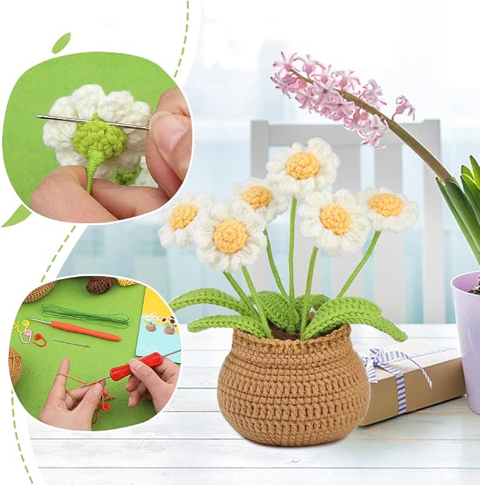 kgxulr Crochet Kit, Little Daisy Knitting Kit, Crochet Kit for Beginners | Crochet Kit for Beginners, Crochet Flower Kit, Beginner Crochet Kit for Adults with Step-by-Step Video Tutorials