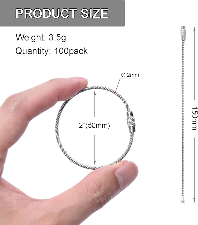 100 Pack Wire Key Ring Large Cable Key Chain Rings 6" Metal Keychain Keyring Loop Bulk for Outdoor Luggage Tags(THICK: 2MM)
