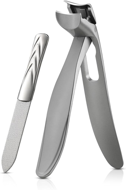 BEZOX Ergonomic Angled Head Thick Toenail Clipper for Seniors - Large Nail Clippers for Thick and Ingrown Nails with Metal Nail File, Premium Nail Cutter Fingernail Clipper for Men and Women - Silver