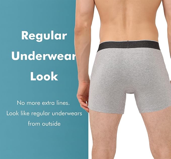 AIRCUTE Washable Absorbency Incontinence Underwear for Men, 6" Inseam Urinary Protective Boxer Briefs for Bladder Leaks 60ML (Medium, Gray)
