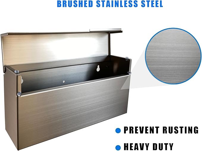 Stainless Steel Wall-Mount Outdoor Mailbox with Rain Cover | Large-Capacity Mailbox for Homes, Apartments & Offices with Secure Front Access & Weather-Resistant Design, Silver