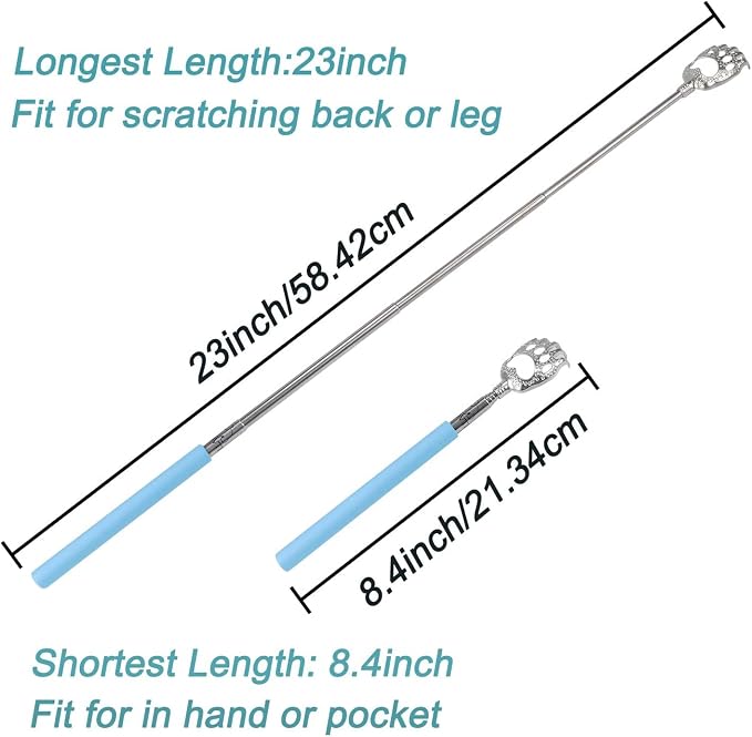 WOVTE Bear Claw Extendable Blue Back Scratcher for Men 2Pack | Stocking Stuffers for Men Women Adults, Mothers Day Fathers Day Christmas Birthday Gifts for Men Women Mom Dad Husband