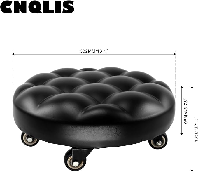 CNQLIS Low Rolling Stool with 360°Swivel Wheels, Pu Leather Low Roller Seat Chair, Movable Mini Stool for Home Office Garage Shop Fitness Sport