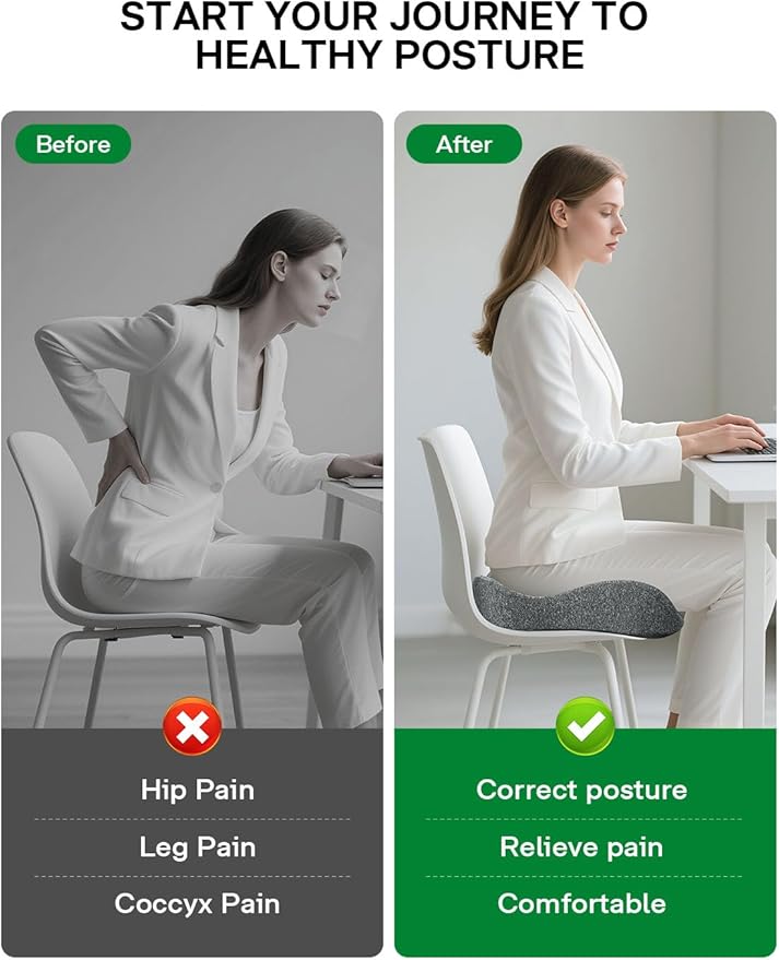 Medisana Seat Cushion, SC 100 Seat Cushions for Office Chairs, Car Seat, Wheelchair - Sciatica & Tailbone & Coccyx Pain Relief Pillow for Driver Sedentary（Size:18 * 14.6 * 3.54 in-Grey）