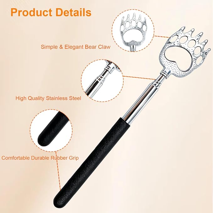 2 Pcs Back Scratcher Extendable,Metal Bear Claws Back Scratchers,Backscratche for Men, Women,Adults,Christmas Stocking Stuffers (Black)