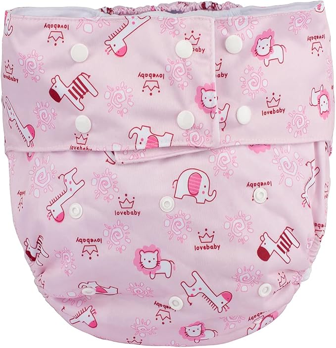 Teen Adult Cloth Diaper Nappy Reusable Washable (Pink Animals) Medium