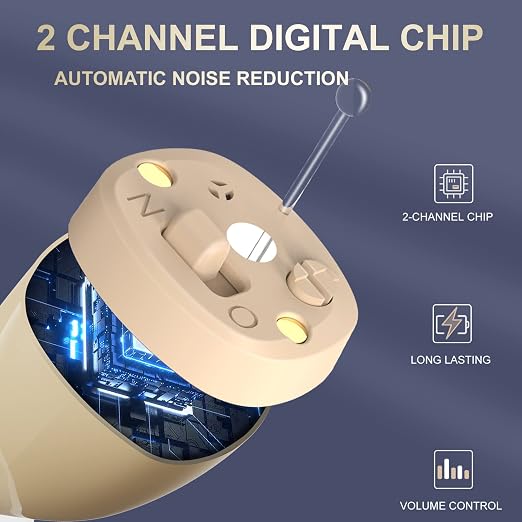 Hearing Aids, Digital Rechargeable OTC Hearing Aids for Seniors with Charging Case, Invisible Hearing Amplifier with Noise Reduction (Beige)