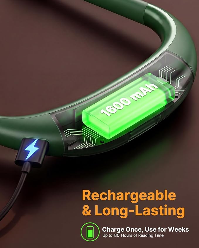 Bendable Neck Light with Storage Case, Dimmable Reading Light | Eye Care, Foldable, Ergonomic, Comfortable, 80H Rechargeable Book Lamp, Knitting Crafting Crocheting Sewing Supplies