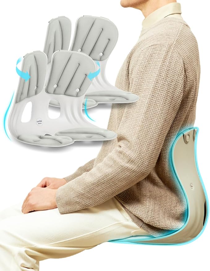 curble Grand 2 Pack– Extra Wide Ergonomic Seat Support, Sit Straighter Without Effort, Passive Posture Trainer for Office, Home & Car (Grey)