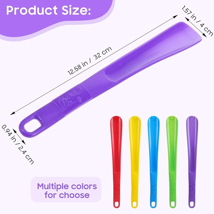 Ciieeo 5-Pack Plastic Shoehorns 12.59 Inch Long Handle Shoe Lifters for Men Women Seniors Portable Shoe Puller Tool for Home Office Travel Convenience