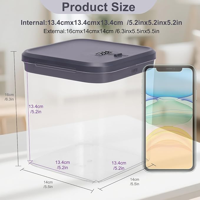 Lock Box for Medicine & Snacks - Childproof Storage Box with Combination Lock, Secure Organizer for Pills, Fridge Food, Phone, Vitamins | Portable Safe for Home, Office, Travel (5.5x5.5x6.3in)
