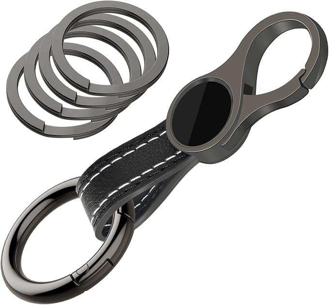 Idakekiy Key Chain with 4 Key Rings and Quick Release Carabiner Clip Leather Car Keychain for Men and Women