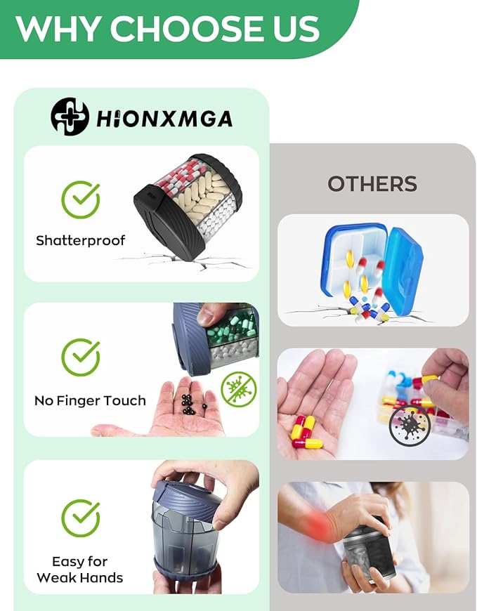Cute Pill Dispenser with 7 Large Compartments, Portable Pill Bottle Organizer with Wide Opening for Travel, Anti-Mixing Pill Container, Shatterproof BPA-Free, Includes 20 Pcs Labels, Black