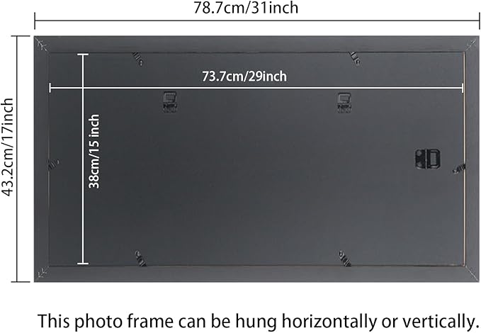 15x29 inch Picture Frame Solid Wood Black Panoramic Photo Frame,Suitable for Poster/Painting/Group Photo/Puzzle (A23B1529)