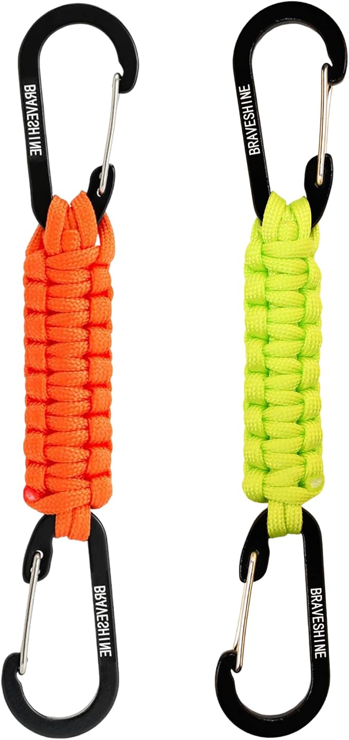 BRAVESHINE Paracord Keychain Carabiner Clip | D Ring Hanger Lanyard Hook | 7.3inch Long | for Stroller, Water Bottle, Key, Backpacks, Men, Women, Luggage, Car Seat Headrest, Fence, Bag Charms