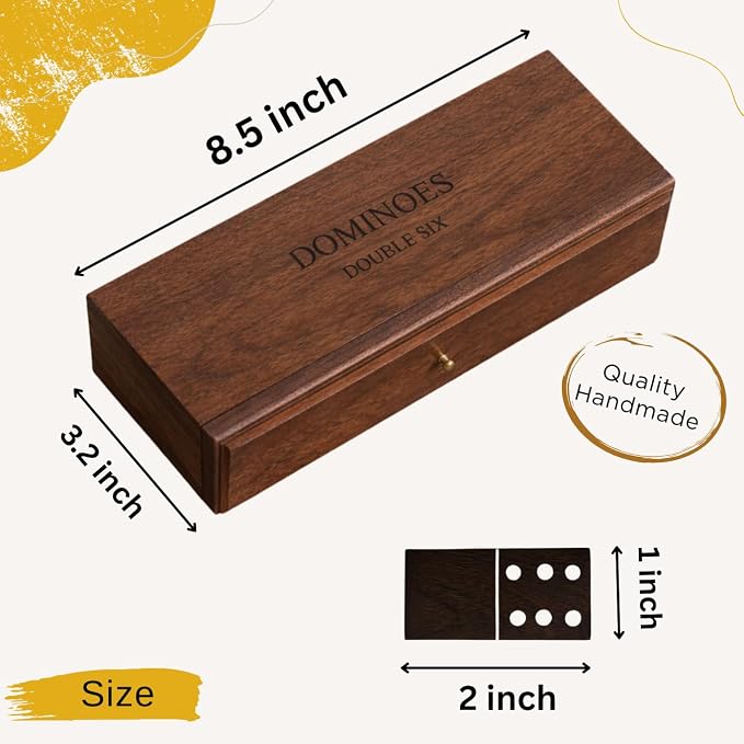 T one Handmade Dominos Set for Adult and Kids with Wooden Box(28 Tiles) | Double six Dominos for Indoor Play | Family Party Game | Gift for Birthday/Christmas/Father Day (Design-3)
