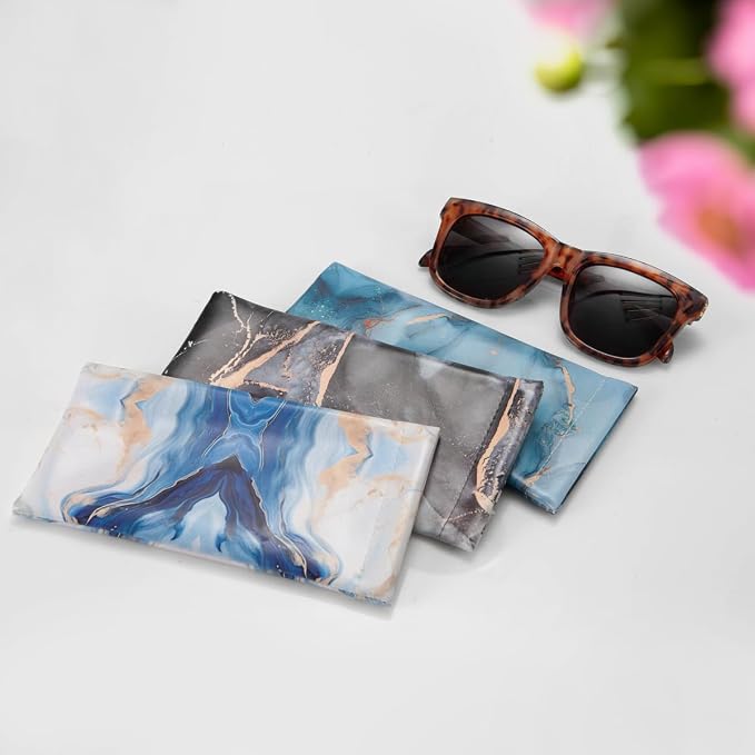 TRIUMPH VISION Eyeglass Case Glasses Case Soft Sunglass Pouch Sleeve 3 Pack | Slim Lightweight Alternative to Bulky Case, Leather Lined Protect Lens, Squeeze Easy to Use, Stylish Portable for Daily Use