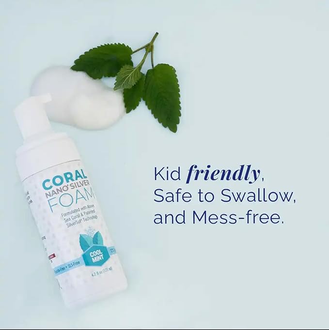 Coral Nano Silver Foaming Toothpaste – Fluoride Free Natural Remineralizing Tooth Foam – Whitening, SLS & Glycerin Free with Xylitol & Coral Calcium – Mint Flavor (4oz, 3-Month Supply)