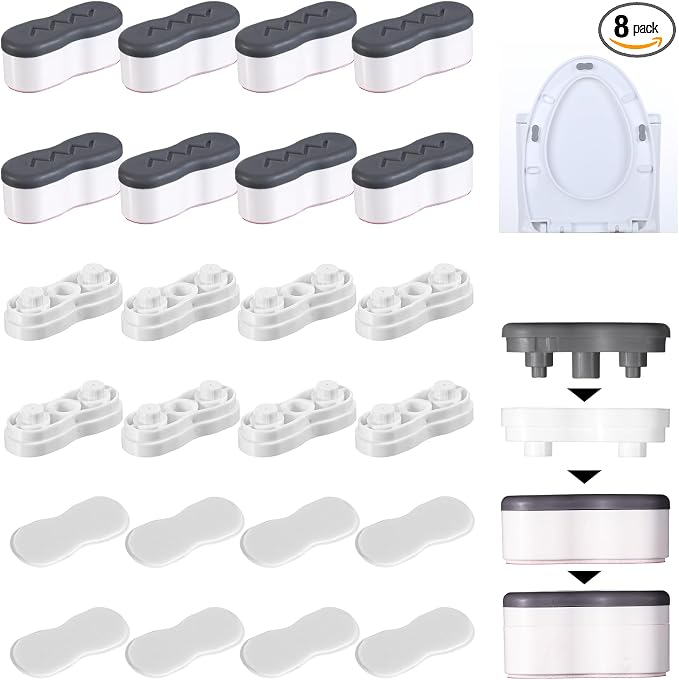 8 Pcs Bidet Height-increasing Pads Toilet Seat Riser for Bidet Universal Toilet Lid Rubber Bumpers Self Adhesive Toilets Seats Buffer Adjustable Spacers with 2 Heights Adjustment