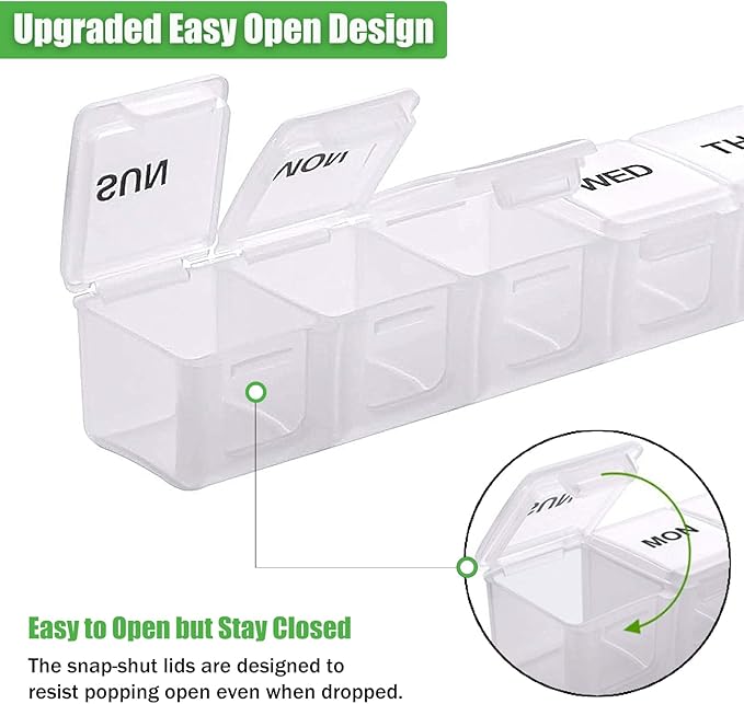 2 Pack Weekly Pill Organizer, Large 7 Day Pill Case, Daily Vitamin Case Medicine Box, AM/PM Pill Containers for Medicine Supplements Fish Oil (White & Khaki)