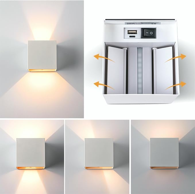 2 Pack Motion Sensor Wall Sconces, 12W 6000mAh Rechargeable Indoor LED Wall Lights, 3‑Color Adjustable Magnetic No Drill Mount Wall Lamp for Bedroom Hallway Stairway Closet, White