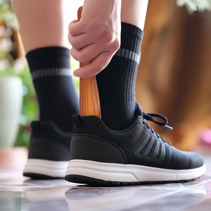 2 Pcs Wooden Shoe Horn Premium Shoe Horn Long Handle for Seniors Long Lazy Shoes Helper Spoons for Seniors Pregnancy Men Women Home or Travel (12.5 inch/6 inch)