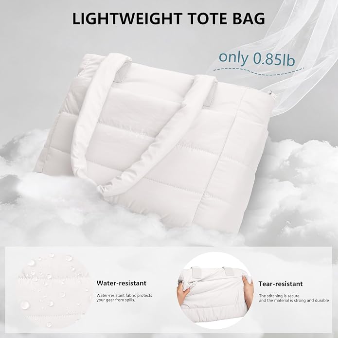 Puffer Tote Bag for Women Quilted Nurse Bag Lightweight Work Bag for Teacher Travel Handbag with Multiple Pockets