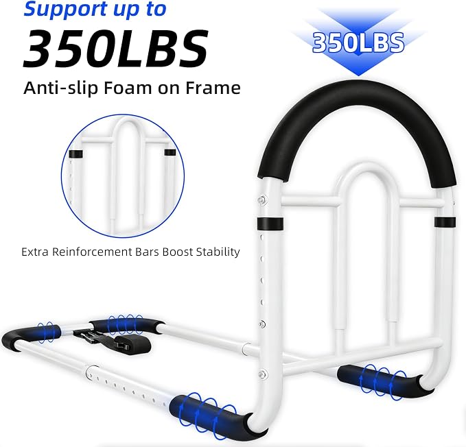 Bed Rails for Elderly Adults Safety - Adjustable Bed Assist Rail with Non-Slip Handle & Storage Pocket, 350LBS, Tool-Free, ASTM Compliant, Bed Cane for Seniors Fits King/Queen/Full/Twin Beds