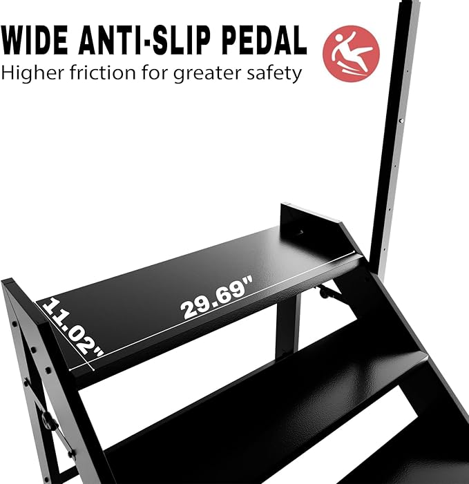 Step Ladder, Foldable Step Stool, 4 Step Folding RV Steps with Handrail, Camper Steps Outdoor, for Reaching High, Travel Trailer, Mobile Home, Spa