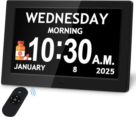 10.1'' Dementia Clock with Date and Time for Elderly, Clocks for Seniors | Easy to Read Extra Large Display, 1280*800P HD, Auto DST, 10 Reminders&6 Alarms, Remote Control, Gifts for Alzheimer Elderly